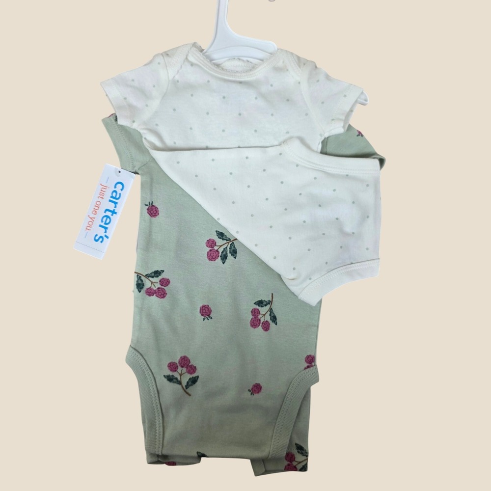 Carters Just One You Newborn Girls 3 Piece Floral Polka Dot Bodysuit Pants Set